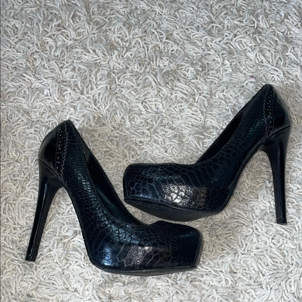 Kardashian Kollection Black Snake-Embossed High Heels